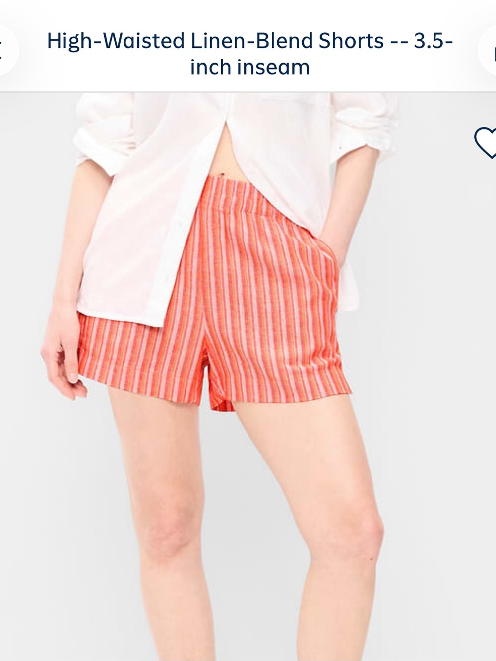 Old Navy High-Waist Coral-Striped Linen-Blend Shorts